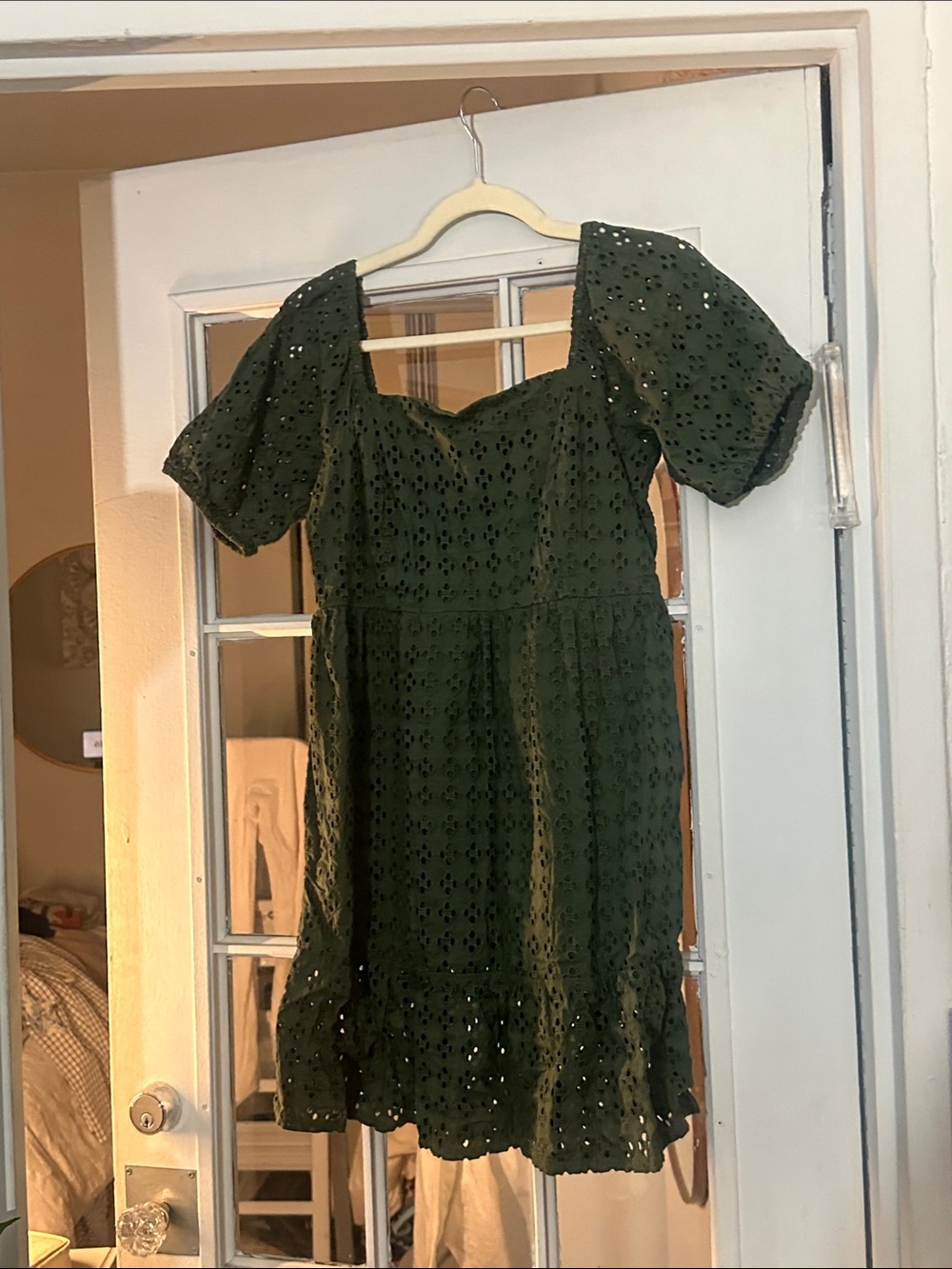 La Blanca Olive Green Eyelet Mini Dress